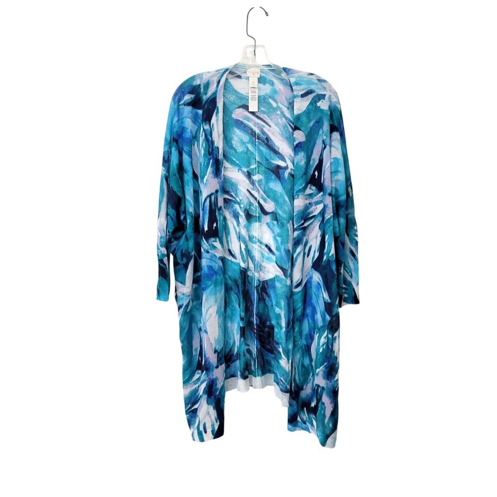 Chico's Lightweight Open-Front Blue & White Watercolor Cardigan Chico's Size 1,